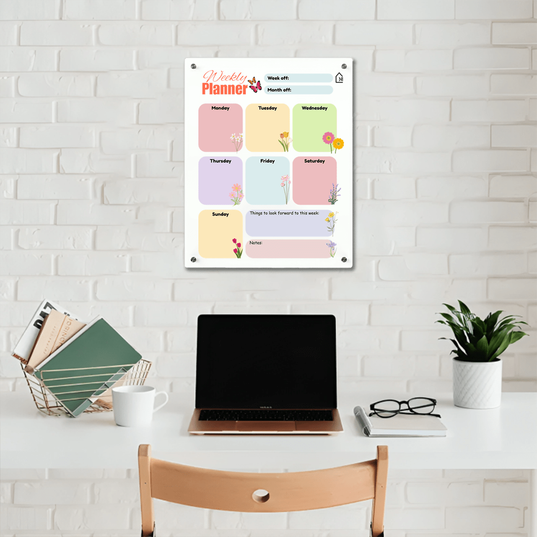 Weekly Acrylic Milky Wall Planner – Minimal & Functional Organizer - Memories InsiteFLOWRAL MILKY WEEKLY PLANNER II